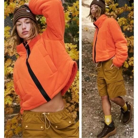 Free People Jackets & Blazers - Free People Movement New Renegade Fleece puffer jacket orange Sz Large